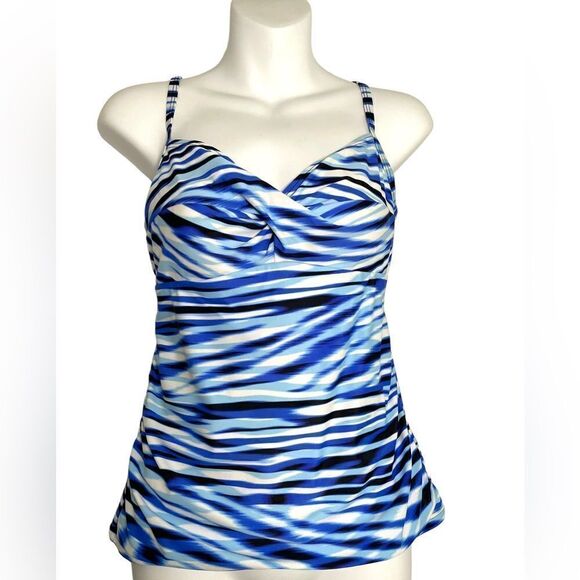 Croft & Barrow Striped Tankini Swimsuit Top Size 10 Blue - Picture 8 of 12
